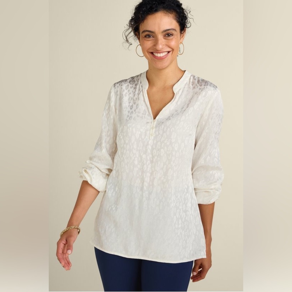 Soft Surroundings Mirasol Jacquard Tunic Top Blouse Ivory Pearl Animal Print 1X